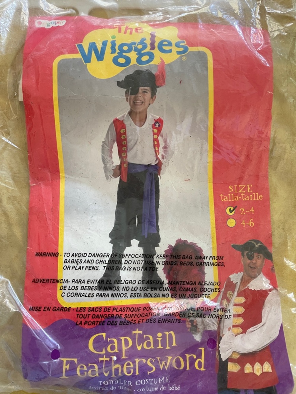Vintage The Wiggles Captain Feathersword Toddler Pirate Costume Sz 2/4Y Dress up